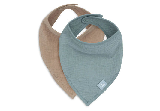 Bavoir Bandana Gaze de Coton - Sea Green/Biscuit x2