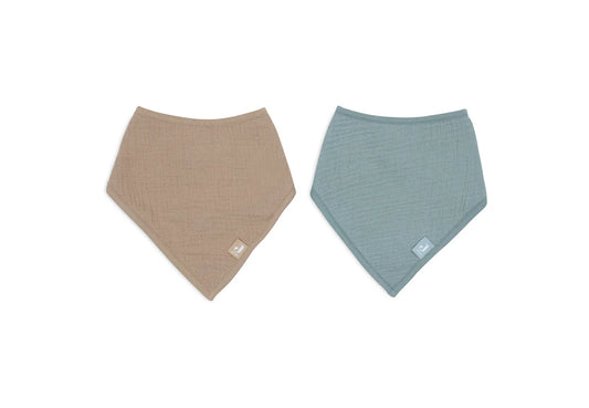 Bavoir Bandana Gaze de Coton - Sea Green/Biscuit x2