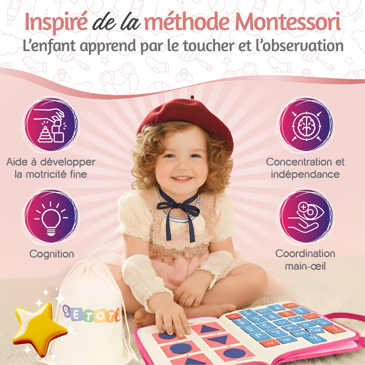 Busyboard montessori rose