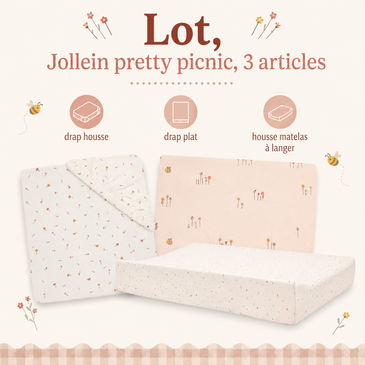 Lot N°2 drap pretty picnic