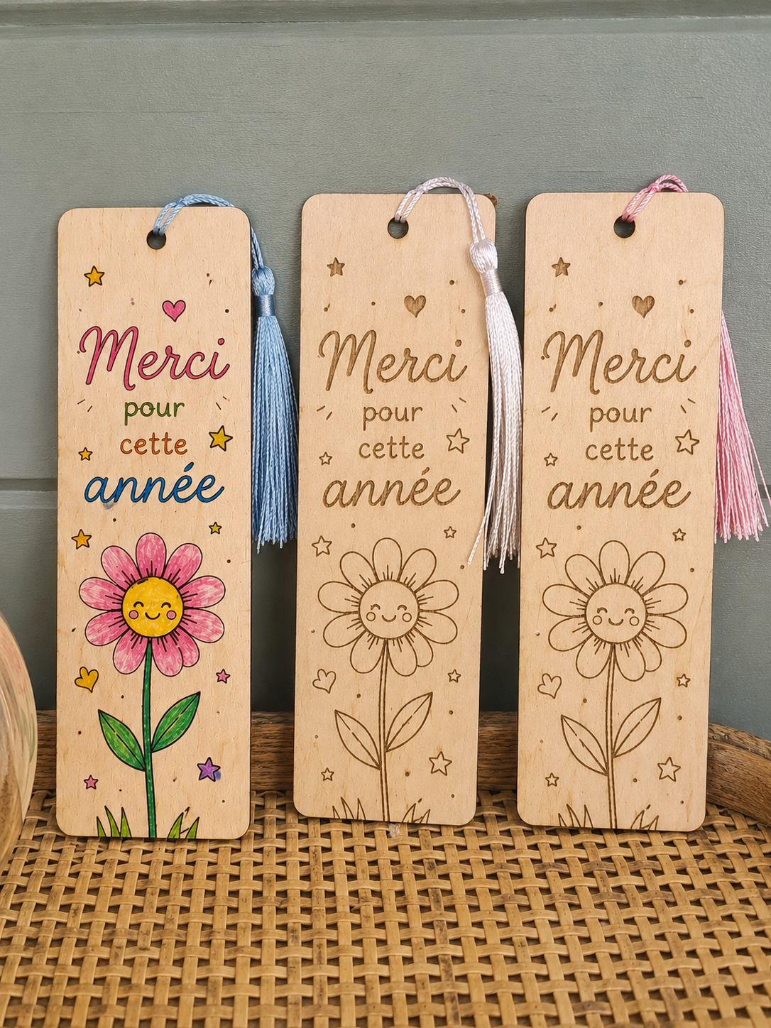 📖 Marque-page en bois à personnaliser – Merci pour cette année