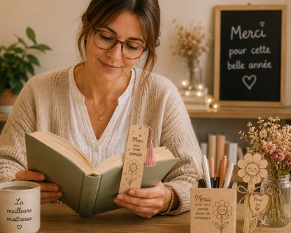 📖 Marque-page en bois à personnaliser – Merci pour cette année