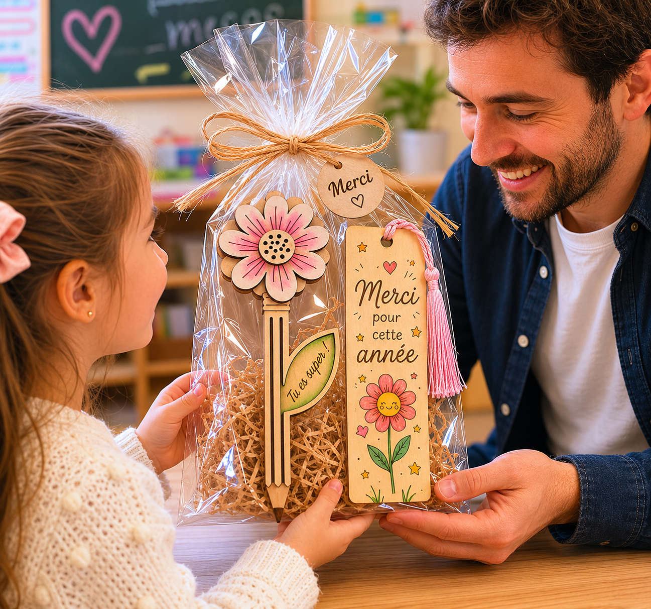 🌸 Crayon Fleur en Bois Personnalisable – Cadeau de fin d'année scolaire