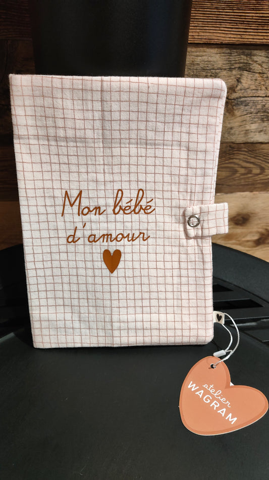 Protège carnet de santé gaze petits carreaux - Mon bébé d'amour