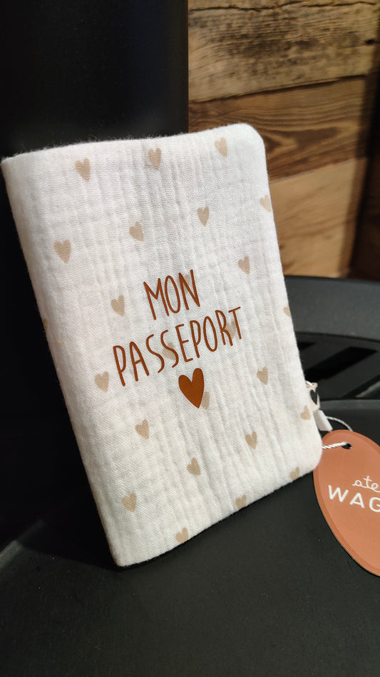 Protège passeport gaze coeurs - MON PASSEPORT