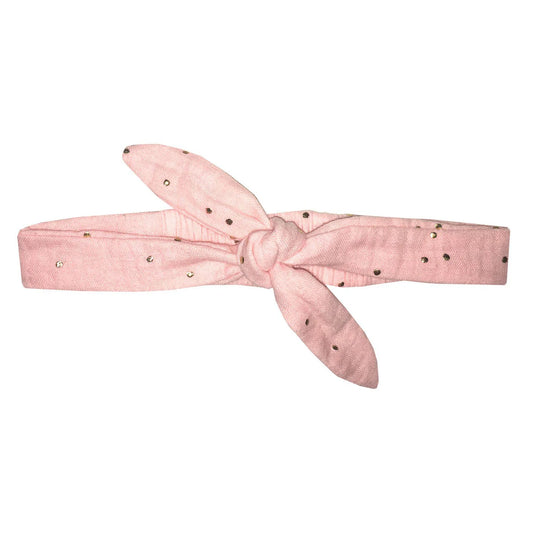 Bandeau à nouer gaze- rose blush pois or