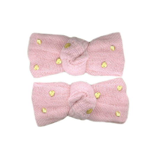 Lot 2 barrettes gaze- rose blush pois or