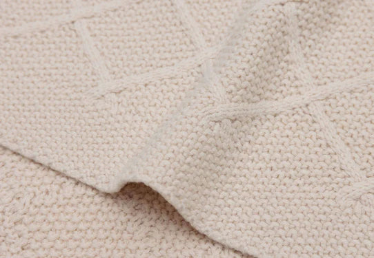 Couverture Berceau Check Knit Oatmeal/ Teddy fleece 75x100