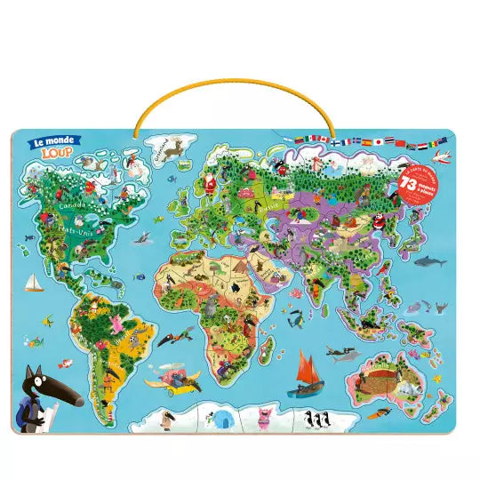 Ma carte du monde magnétique en puzzle - Je découvre le monde avec loup
