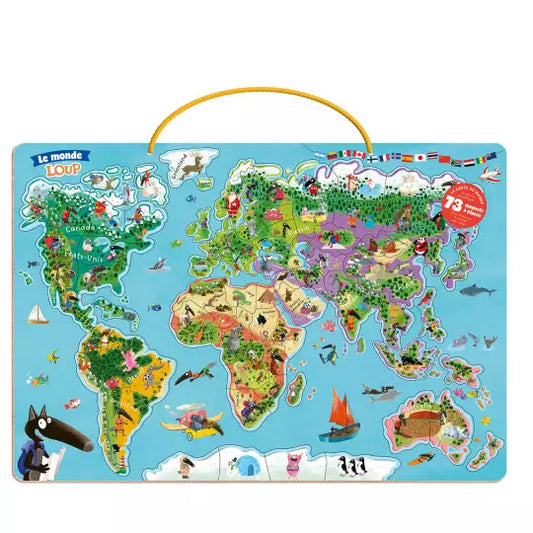 Ma carte du monde magnétique en puzzle - Je découvre le monde avec loup
