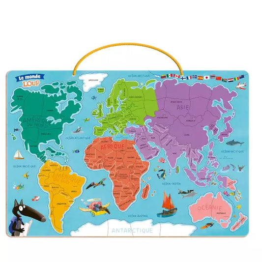 Ma carte du monde magnétique en puzzle - Je découvre le monde avec loup
