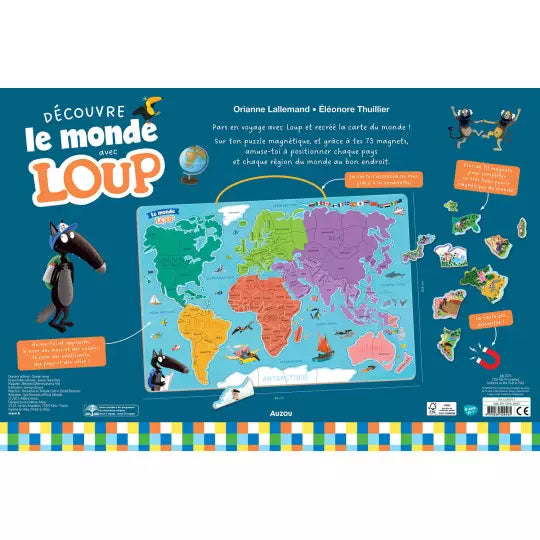 Ma carte du monde magnétique en puzzle - Je découvre le monde avec loup