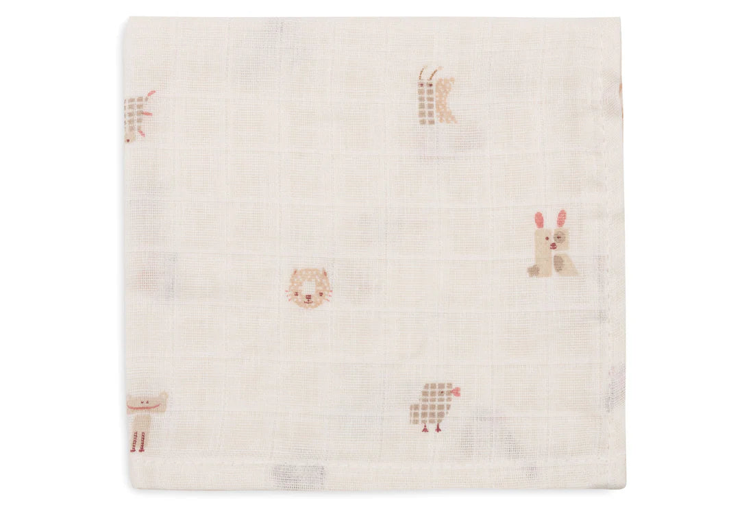 Serviette Gaze de Coton 31x31cm - Animal Friends - 3 Unités