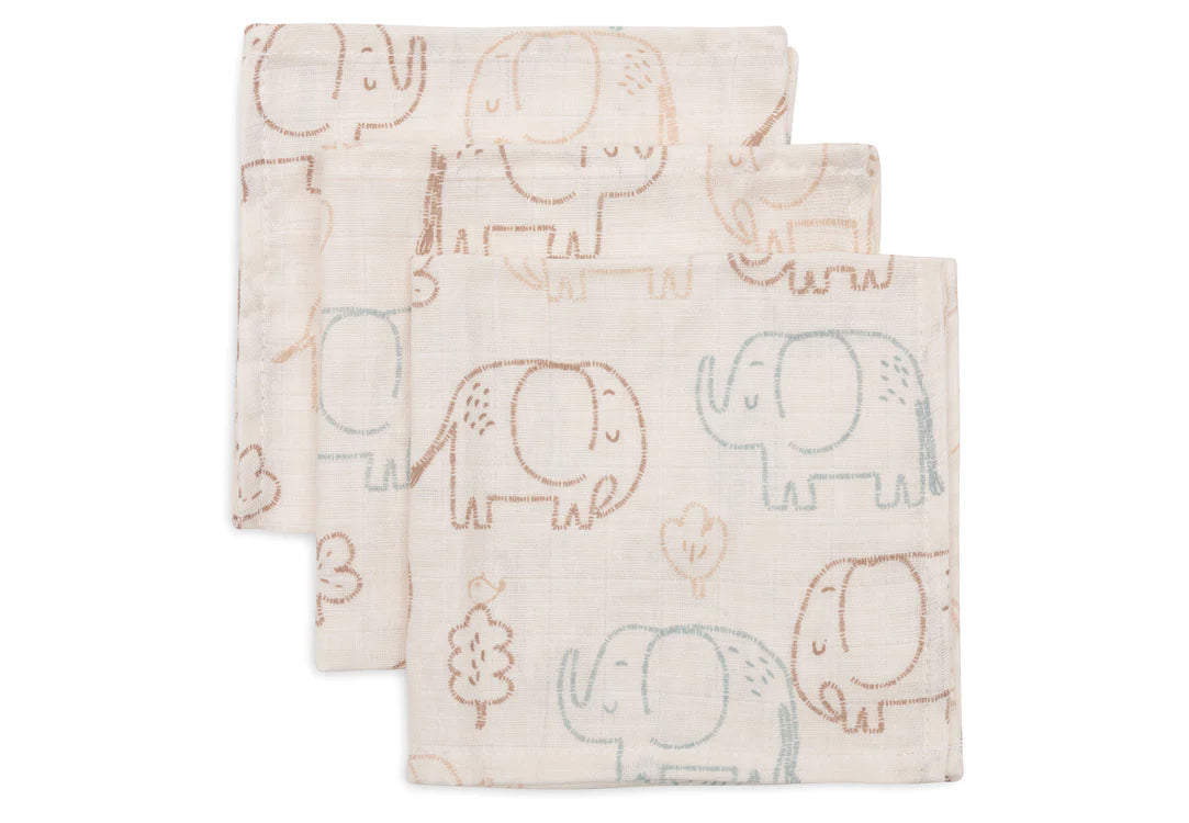 Serviette Gaze de Coton 31x31cm - Elephant Tales - 3 Unités