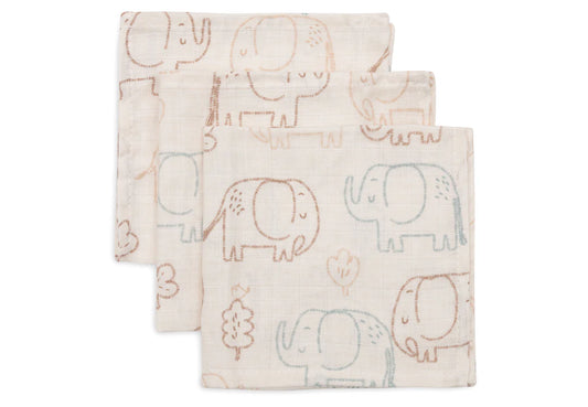 Serviette Gaze de Coton 31x31cm - Elephant Tales - 3 Unités