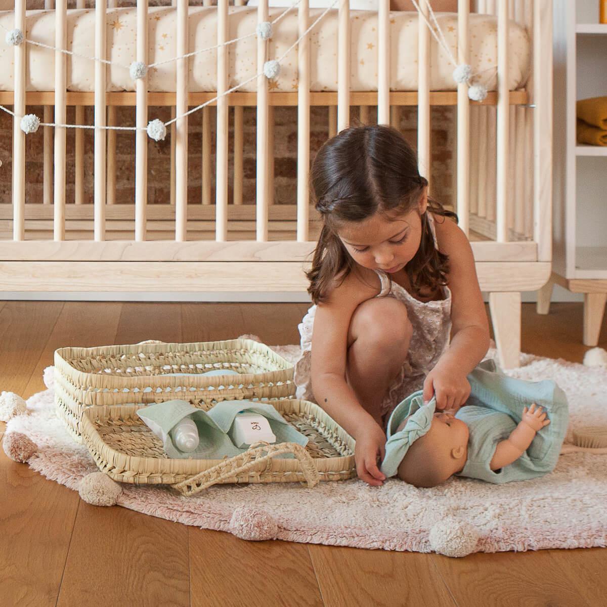 Valise poupée en feuilles de palmier BOBBLE vert