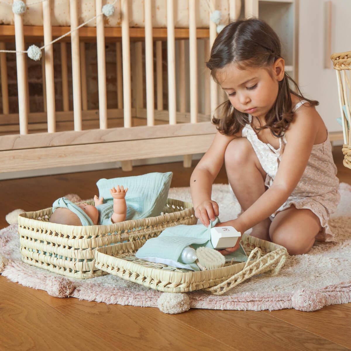 Valise poupée en feuilles de palmier BOBBLE vert